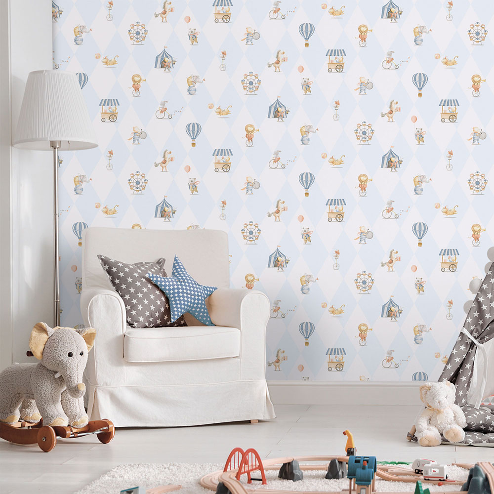 Children's non-woven wallpaper, blue, animals, 282-2, Enzo,  ICH Wallcoverings