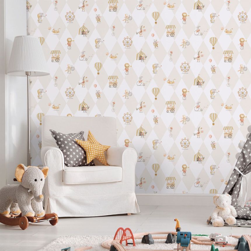 Children's non-woven wallpaper, gray-beige, animals, 282-3, Enzo,  ICH Wallcoverings