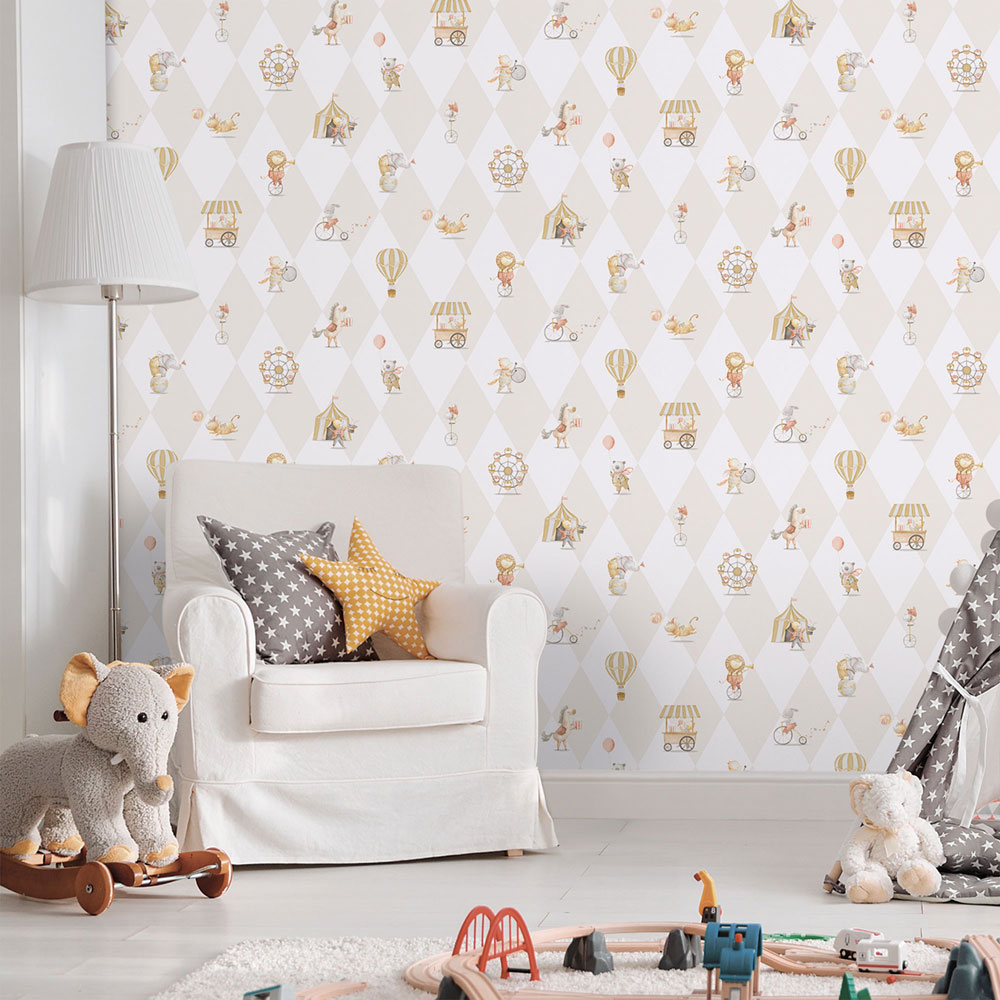 Children's non-woven wallpaper, gray-beige, animals, 282-3, Enzo,  ICH Wallcoverings