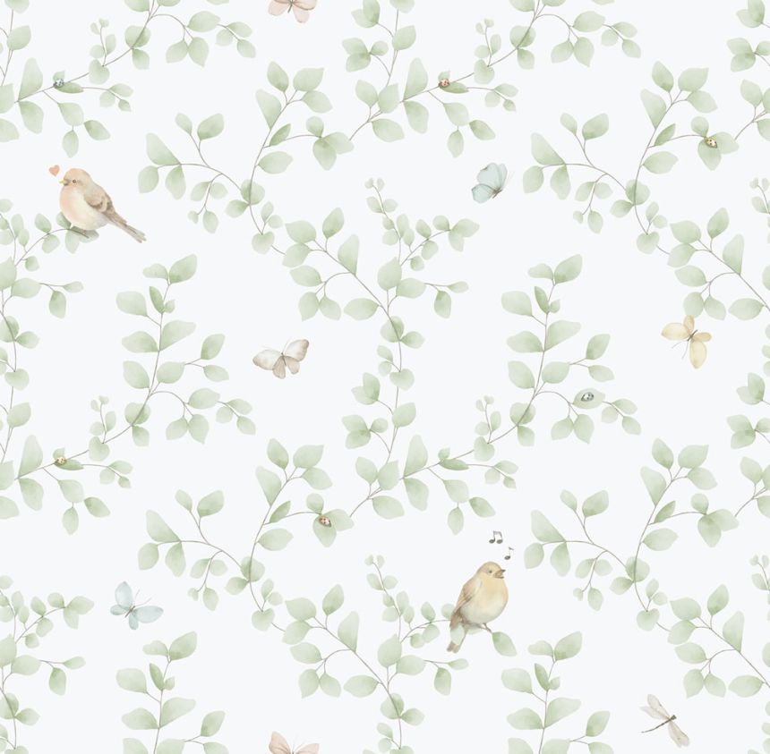 Children's non-woven wallpaper, green, birds, 284-3, Enzo,  ICH Wallcoverings