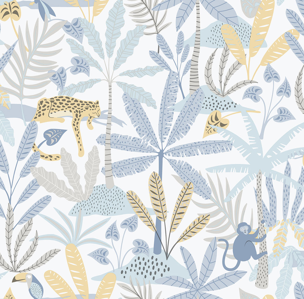 Children's non-woven wallpaper, blue, jungle, 286-2, Enzo,  ICH Wallcoverings