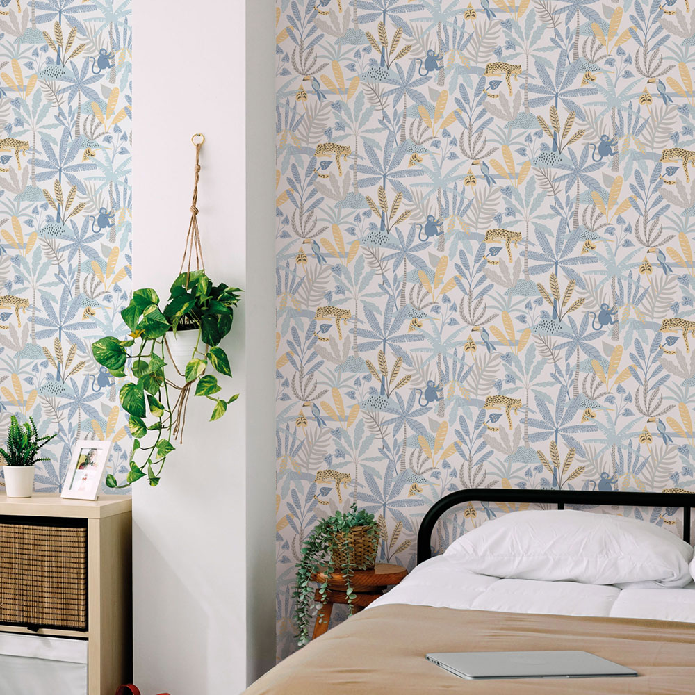Children's non-woven wallpaper, blue, jungle, 286-2, Enzo,  ICH Wallcoverings