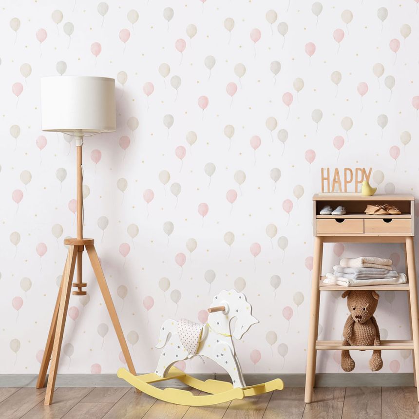 Children's non-woven wallpaper, pink, balloons, 287-1, Enzo,  ICH Wallcoverings