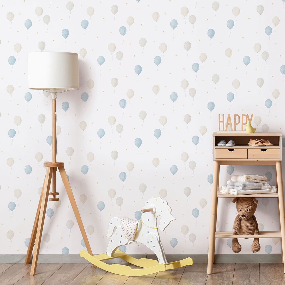 Children's non-woven wallpaper, blue, balloons, 287-2, Enzo,  ICH Wallcoverings