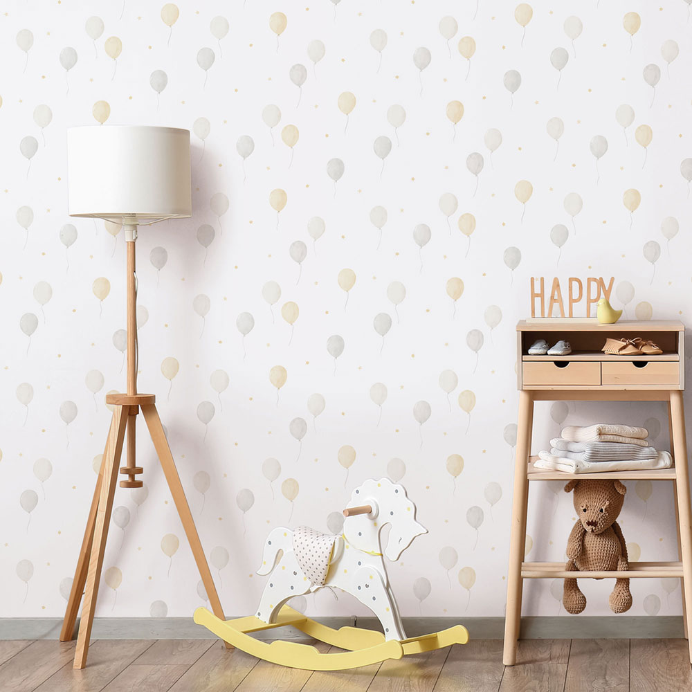 Children's non-woven wallpaper, gray-beige, balloons, 287-3, Enzo,  ICH Wallcoverings