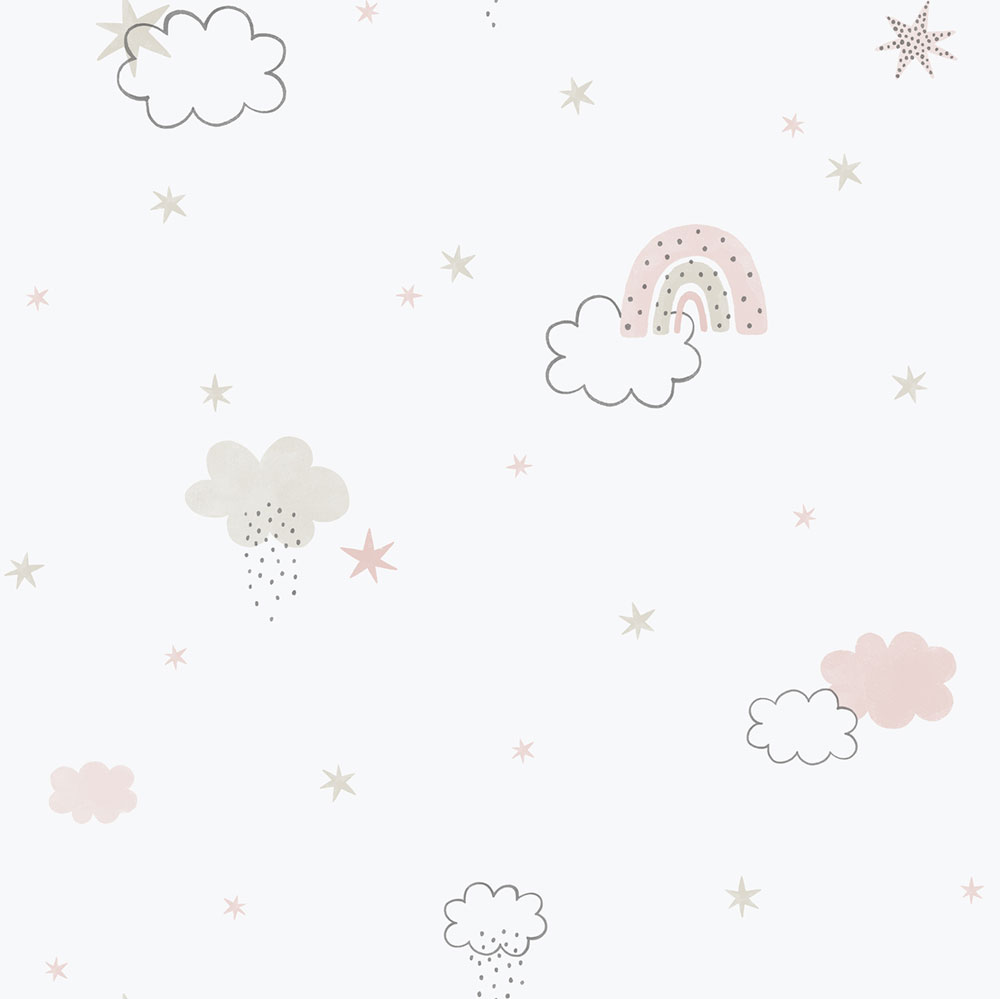 Children's non-woven wallpaper, pink, clouds, 288-1, Enzo,  ICH Wallcoverings