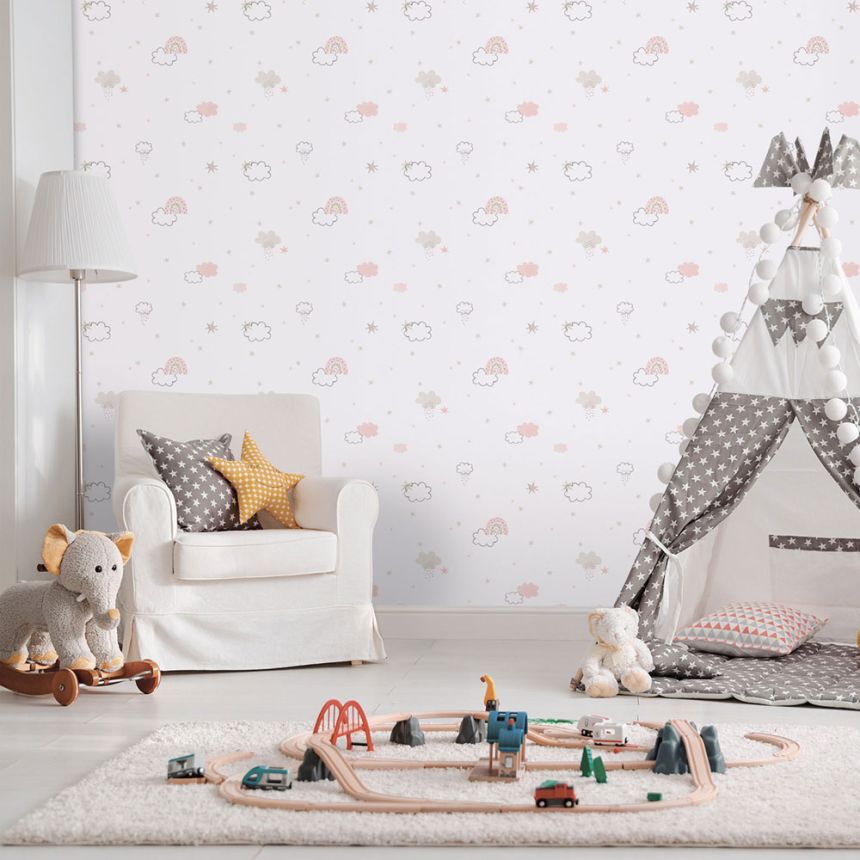 Children's non-woven wallpaper, pink, clouds, 288-1, Enzo,  ICH Wallcoverings
