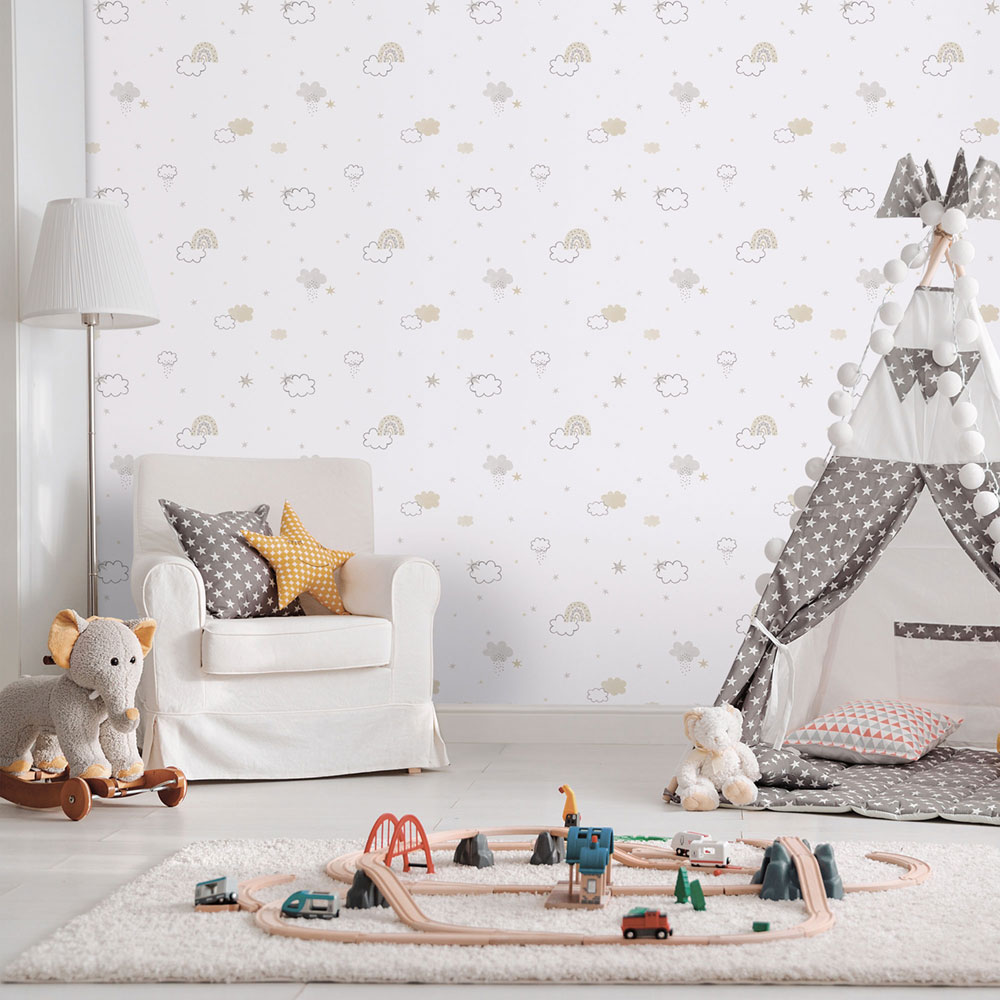 Children's non-woven wallpaper, gray-beige, clouds, 288-3, Enzo,  ICH Wallcoverings