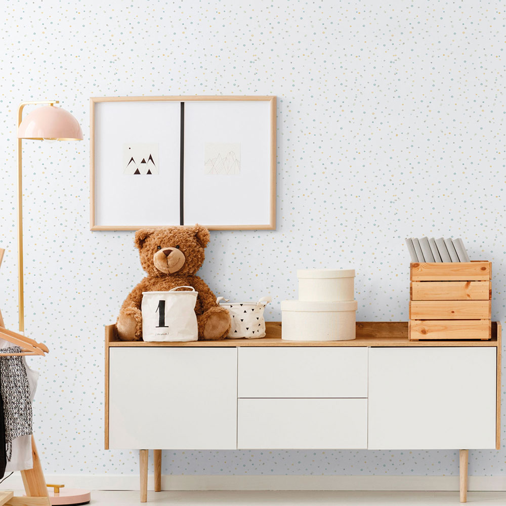 Children's non-woven wallpaper, blue, dots, specks, 289-2, Enzo,  ICH Wallcoverings