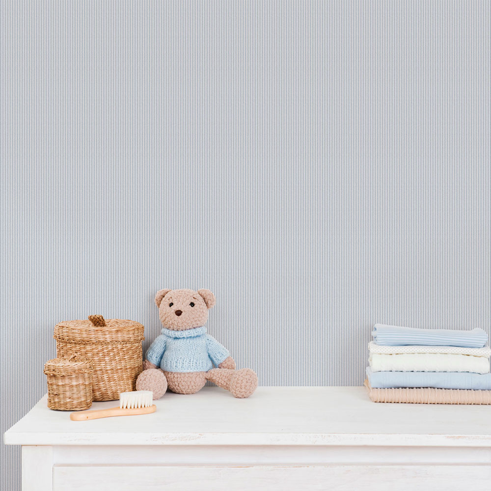 Non-woven wallpaper, blue-white, stripes, 292-2, Enzo,  ICH Wallcoverings