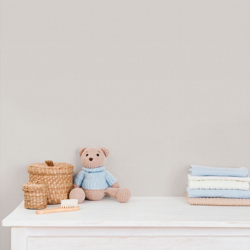 Non-woven wallpaper, gray-white, stripes, 292-3, Enzo,  ICH Wallcoverings