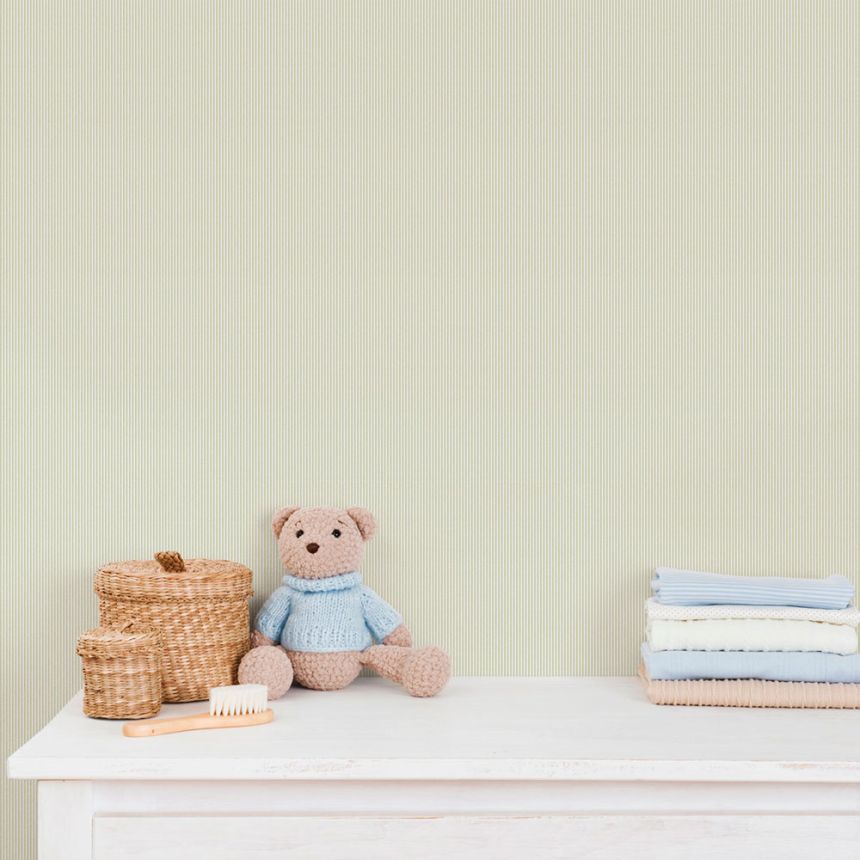 Non-woven wallpaper, green-white, stripes, 292-4, Enzo,  ICH Wallcoverings