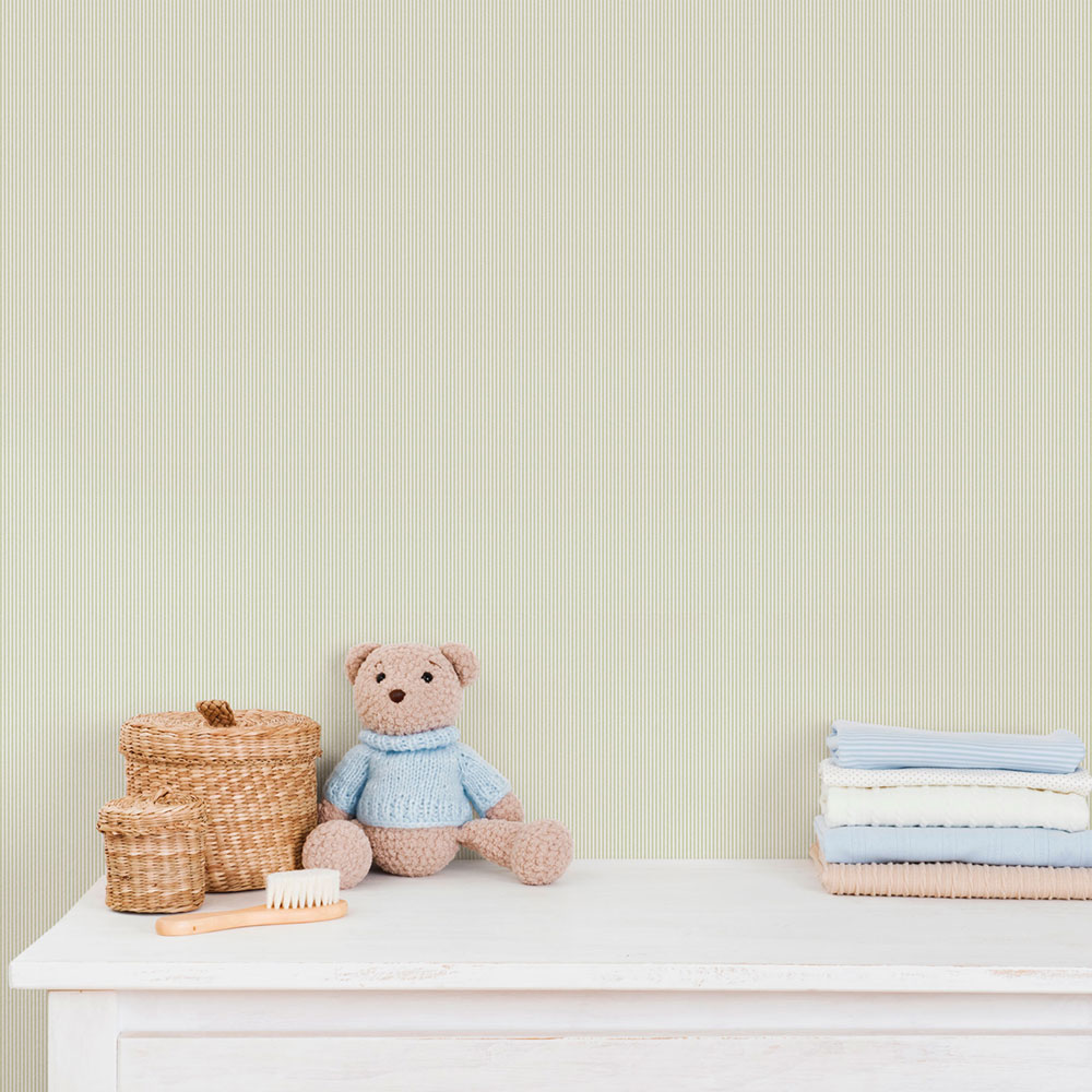 Non-woven wallpaper, green-white, stripes, 292-4, Enzo,  ICH Wallcoverings