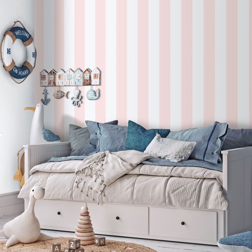 Non-woven wallpaper, pink-white, stripes, 293-1, Enzo,  ICH Wallcoverings