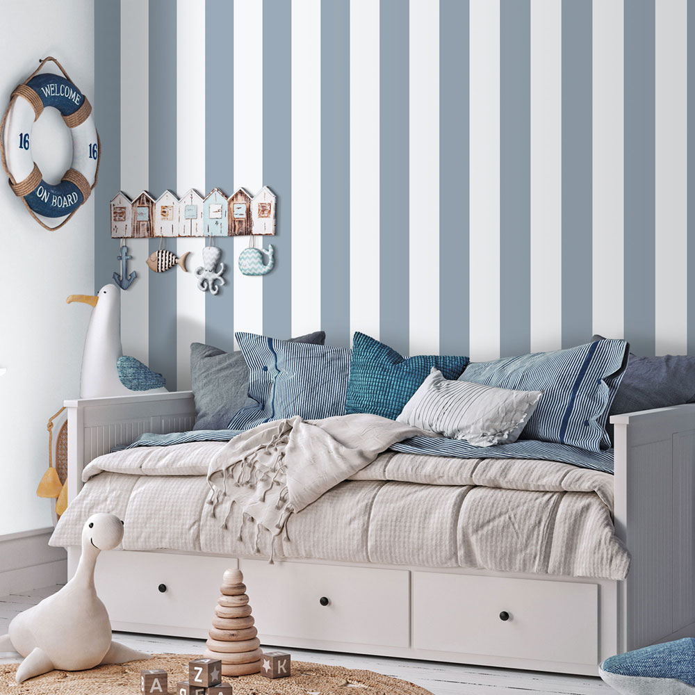 Non-woven wallpaper, blue-white, stripes, 293-2, Enzo,  ICH Wallcoverings