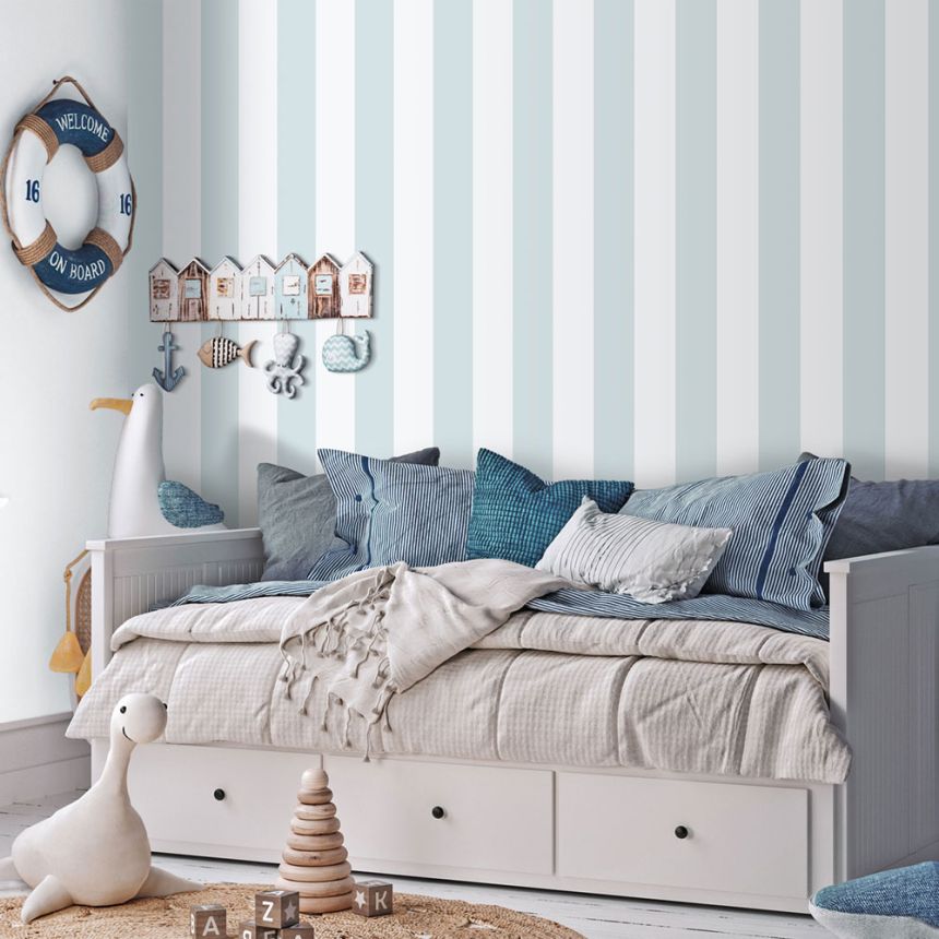 Non-woven wallpaper, blue-white, stripes, 293-3, Enzo,  ICH Wallcoverings