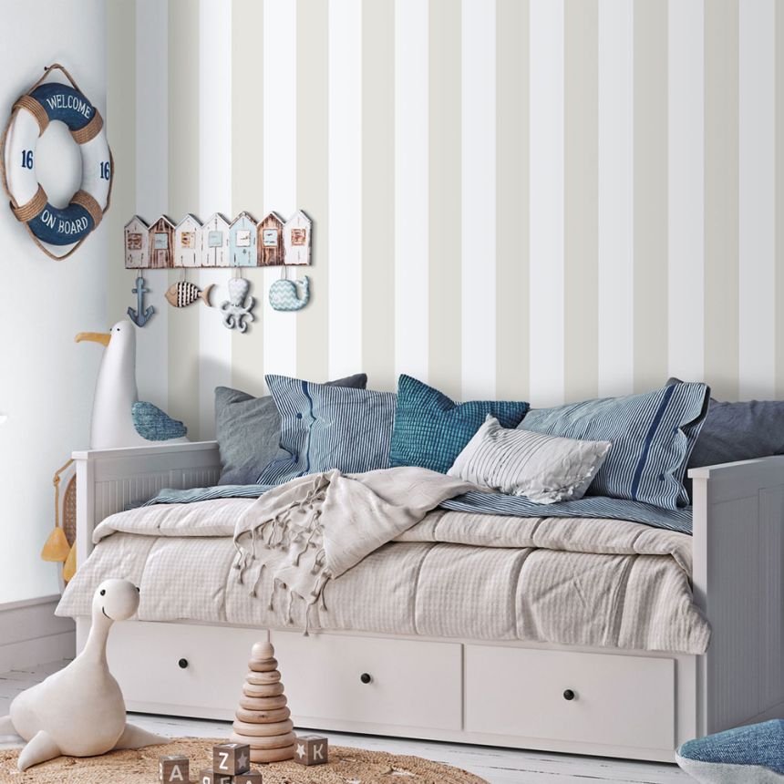 Non-woven wallpaper, gray-white, stripes, 293-4, Enzo,  ICH Wallcoverings