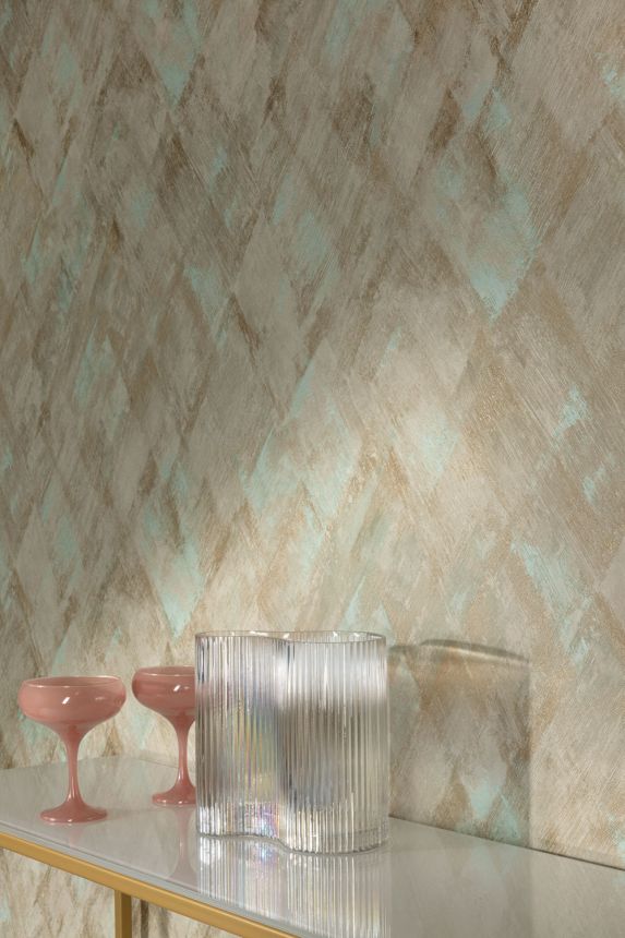 Graphic non-woven wallpaper, beige-turquoise, UI3033, Finest Selection, Vavex