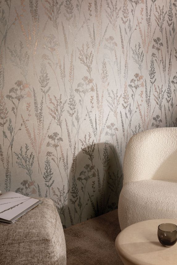 Non-woven wallpaper, brown,meadow flowers and grasses, UI3205, Finest Selection, Vavex