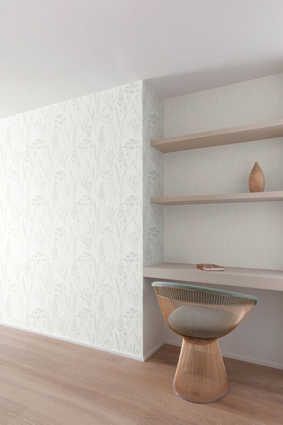 Non-woven wallpaper, white-grey,meadow flowers and grasses, UI3201, Finest Selection, Vavex