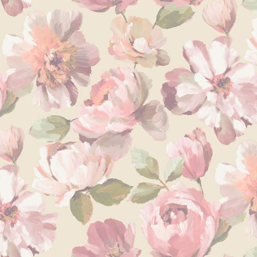 Floral non-woven wallpaper, beige-pink, UI3104, Finest Selection, Vavex