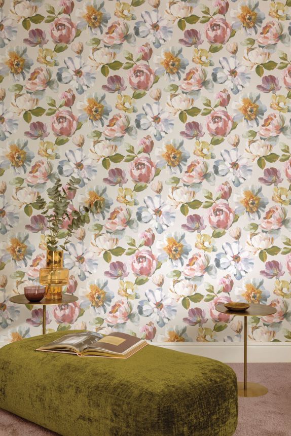 Floral non-woven wallpaper, beige-pink, UI3104, Finest Selection, Vavex