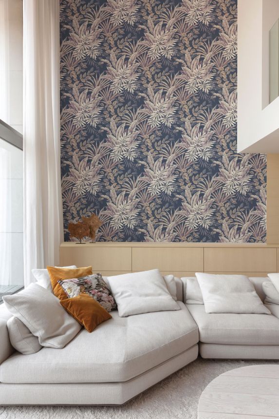 Non-woven wallpaper, blue, leaves, TJ3212, Finest Selection, Vavex