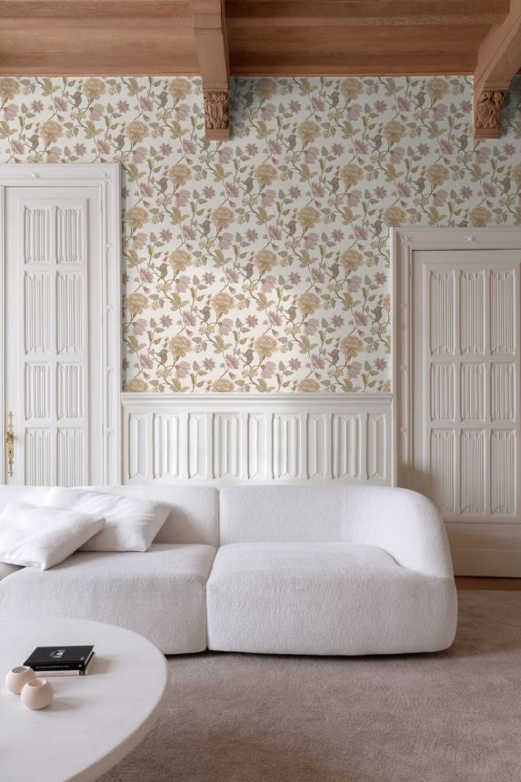 Non-woven wallpaper, cream, flowers, IC3101, Finest Selection, Vavex