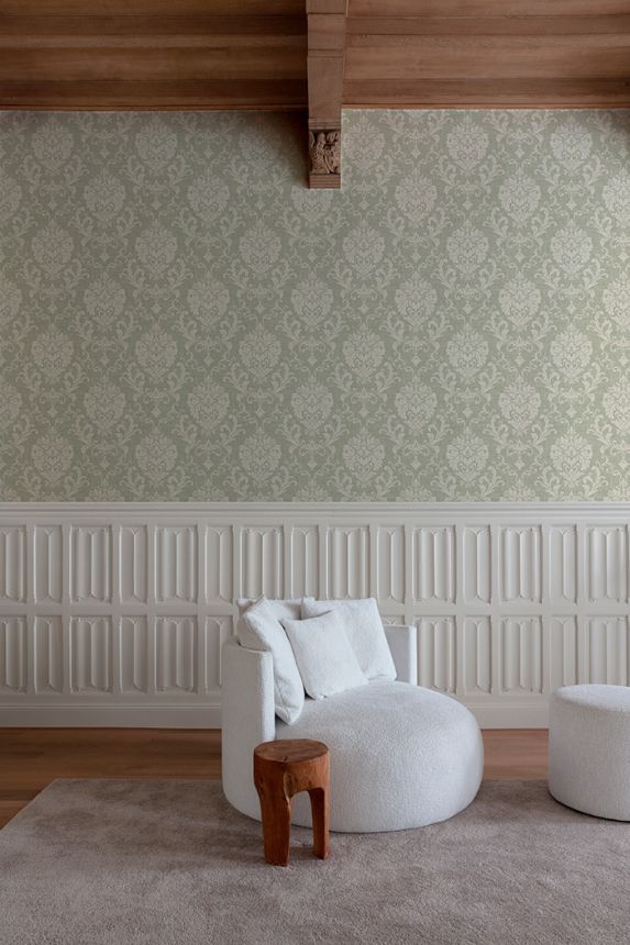 Non-woven wallpaper, green, baroque, ornaments, IC2003, Finest Selection, Vavex