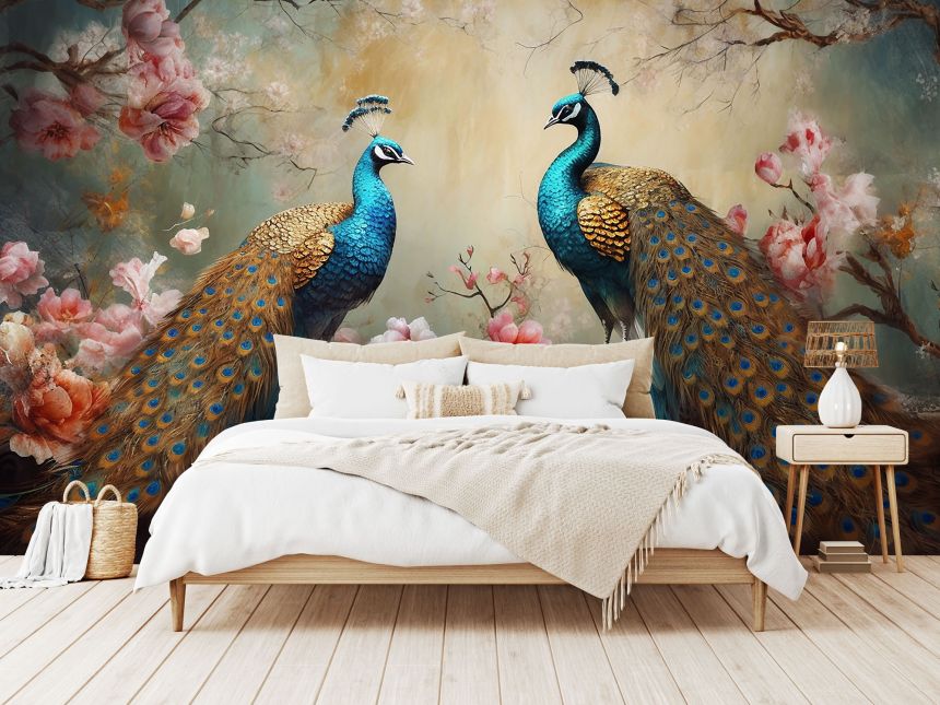 Customized non-woven wall mural, Peacocks with flowers, 10057, Vavex