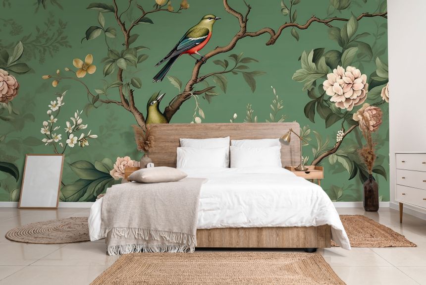 Customized non-woven wall mural, Blossoming branches with birds, 10058, Vavex