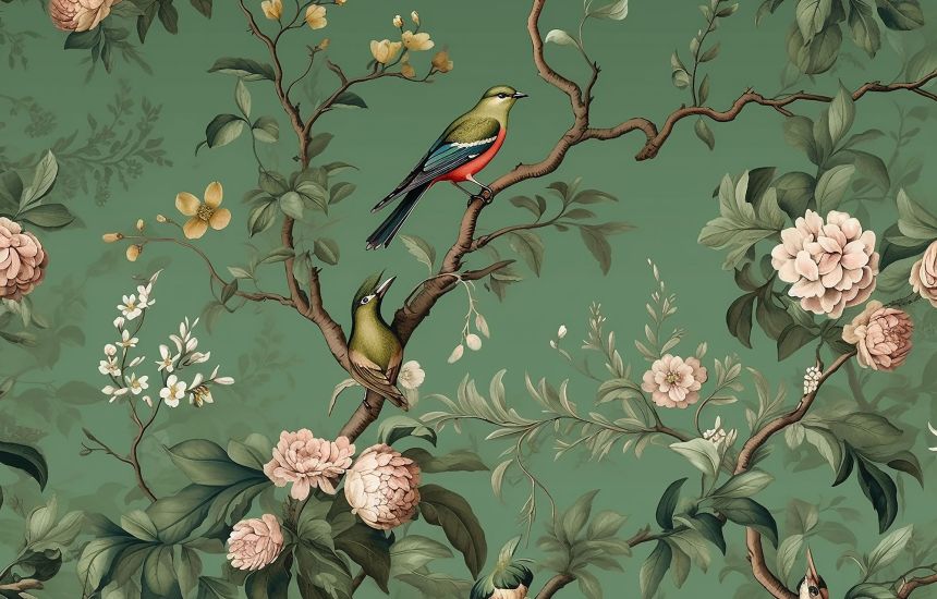 Customized non-woven wall mural, Blossoming branches with birds, 10058, Vavex