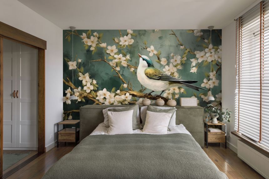 Customized non-woven wall mural, Blossoming branch with bird, 10063, Vavex