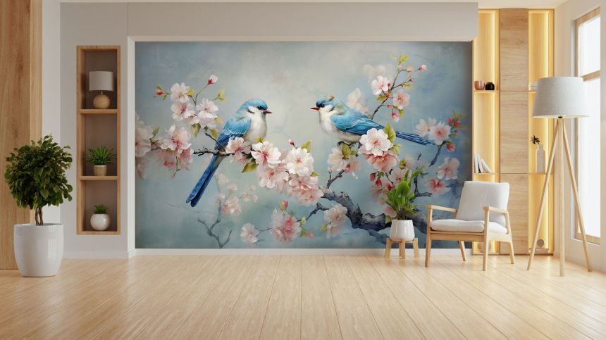 Customized non-woven wall mural, Blossoming branch with birds, 10064, Vavex