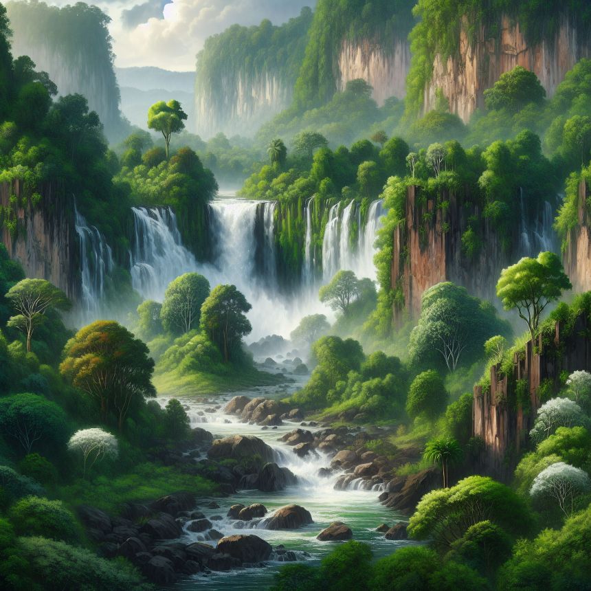 Customized non-woven wall mural, Waterfall in forest, 10078, Vavex