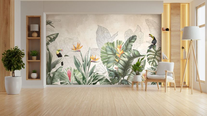 Customized non-woven wall mural, Toucans among tropical leaves, 10085, Vavex