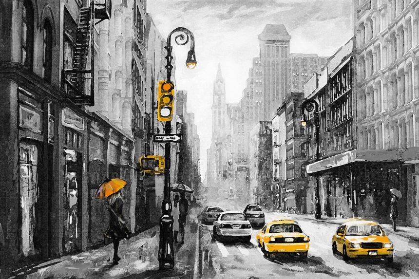 Customized non-woven wall mural, New York, yellow taxis, 10098, Vavex