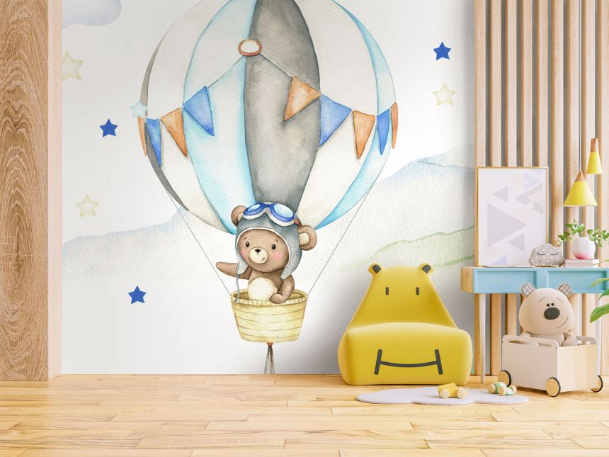 Customized non-woven wall mural, Animals, teddy bear in a balloon, 10107, Vavex