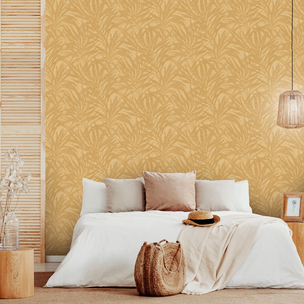 Luxury non-woven wallpaper, ochre, leaves, Z57737, Architexture 2,  Zambaiti Parati