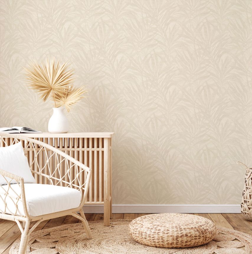 Luxury non-woven wallpaper, grey-cream, leaves, Z57738, Architexture 2,  Zambaiti Parati