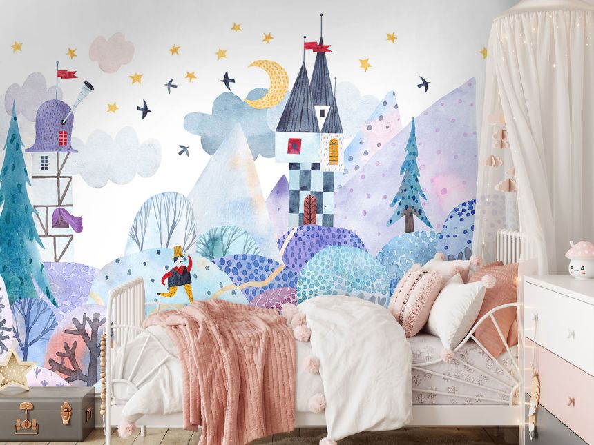 Customized non-woven children's wall mural, Castle in forest, 10150, Vavex