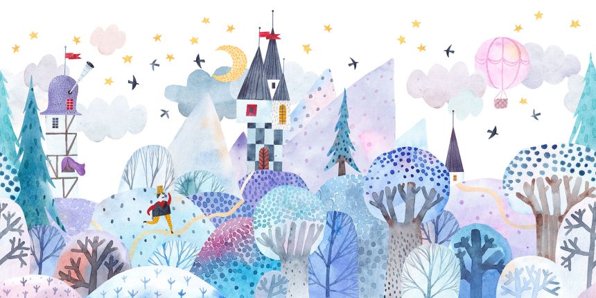 Customized non-woven children's wall mural, Castle in forest, 10150, Vavex