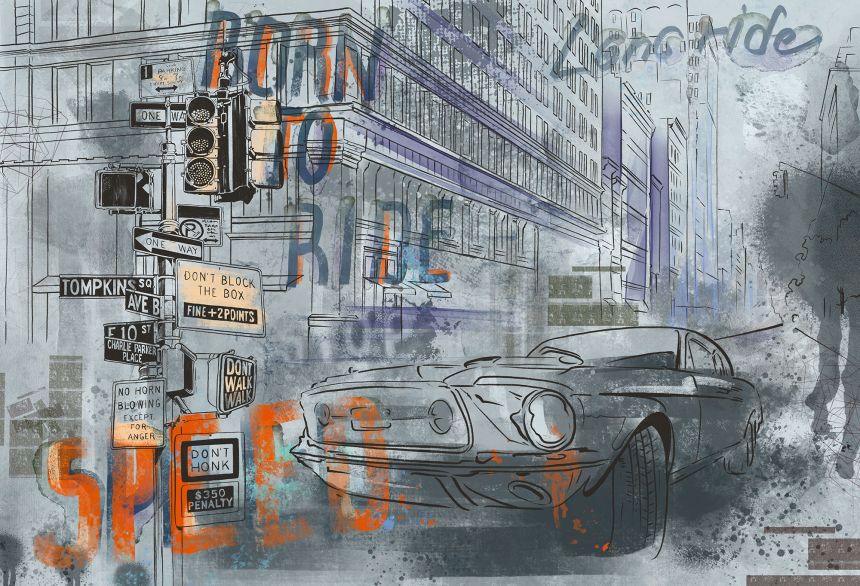 Customized non-woven wall mural, Car in the city, 10155, Vavex