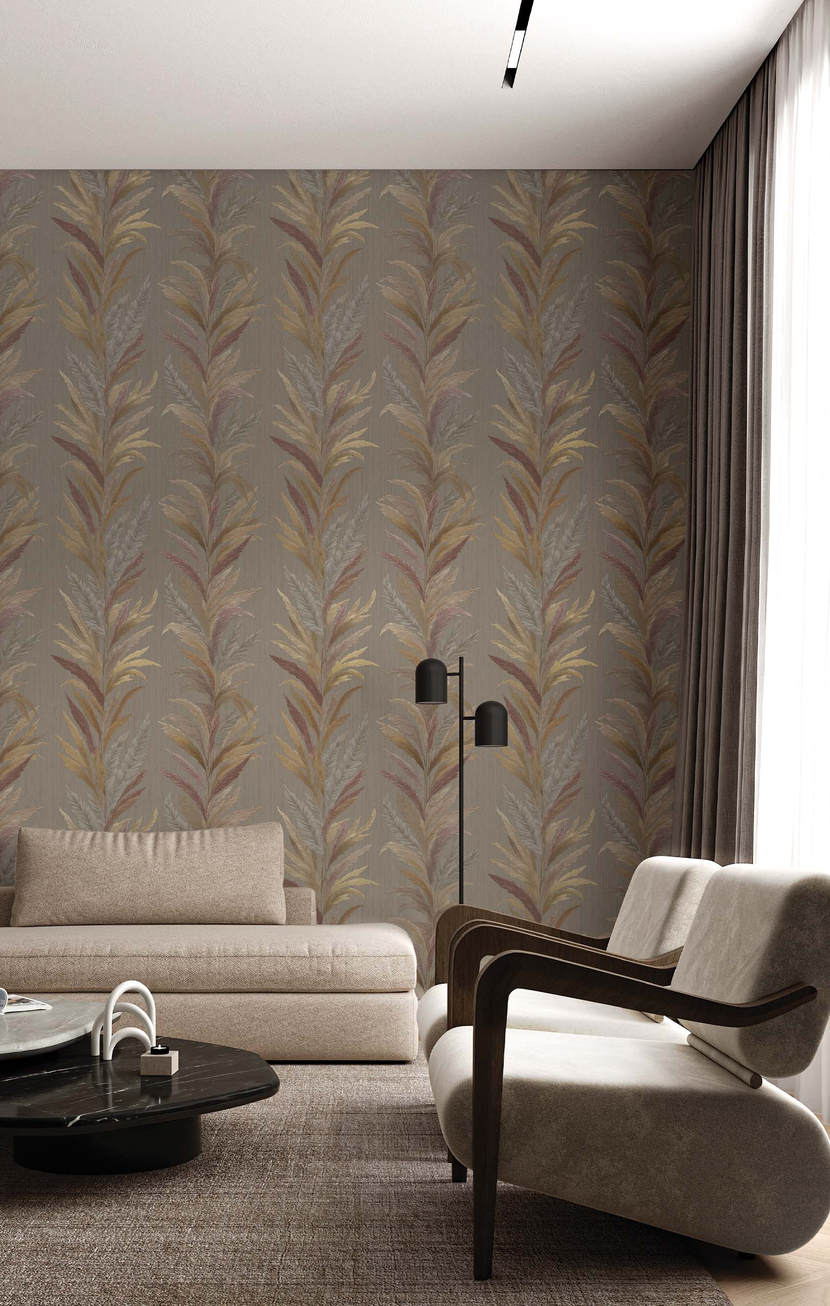 Wallpaper, grey-brown, leaves, 35908, Ornamenta, Parato by Cristiana Masi