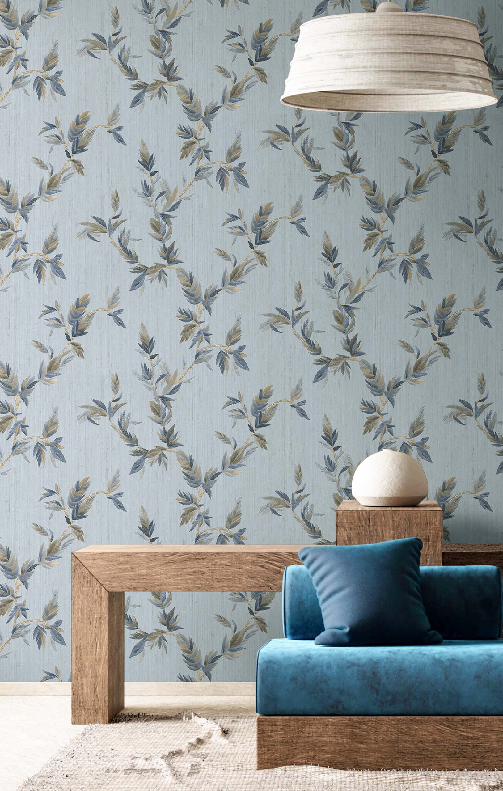 Wallpaper, blue, leaves, 35916, Ornamenta, Parato by Cristiana Masi