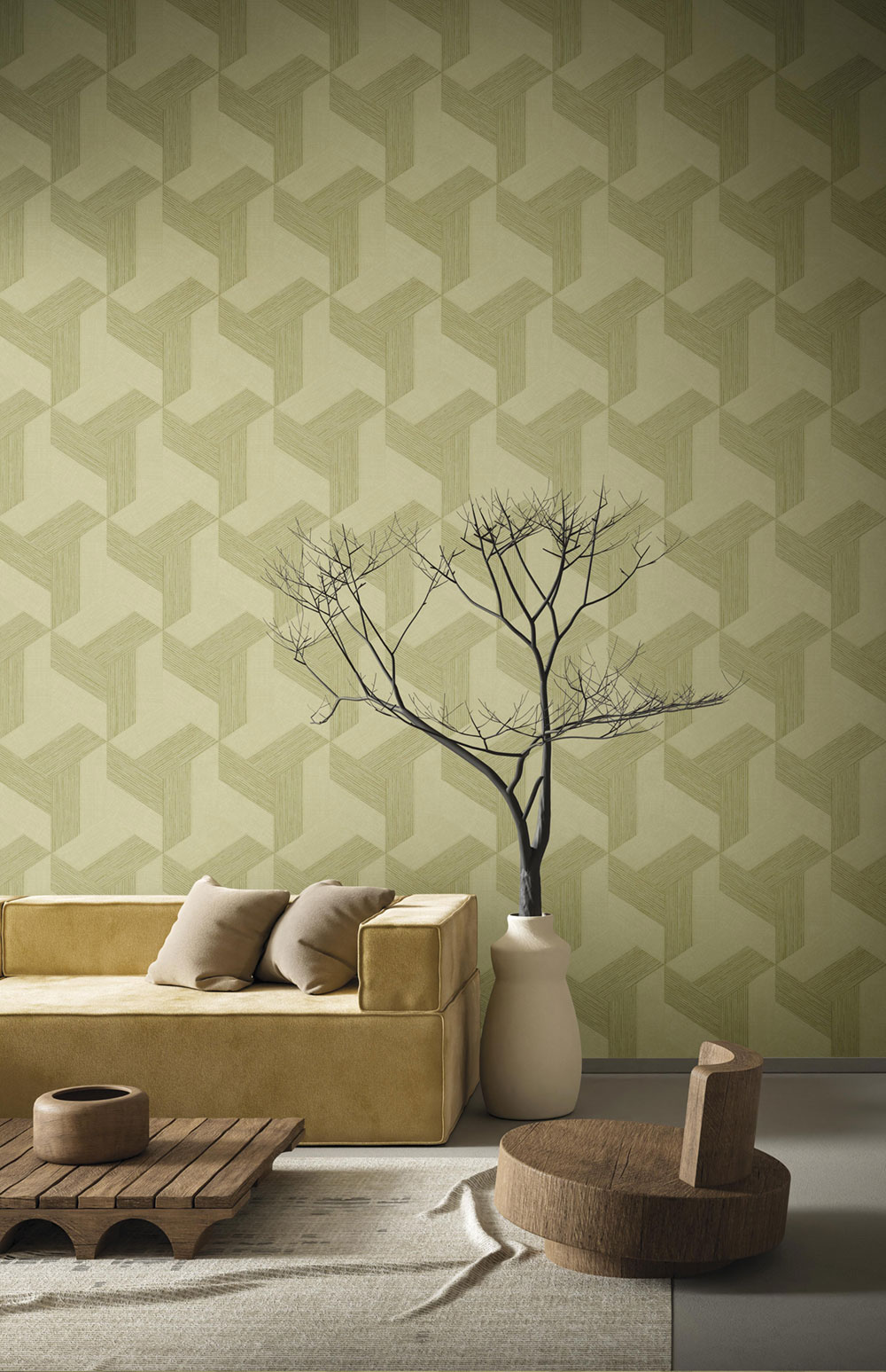 Non-woven wallpaper, geometric, beige-green, 27505, Sintesi, Cristiana Masi by Parato