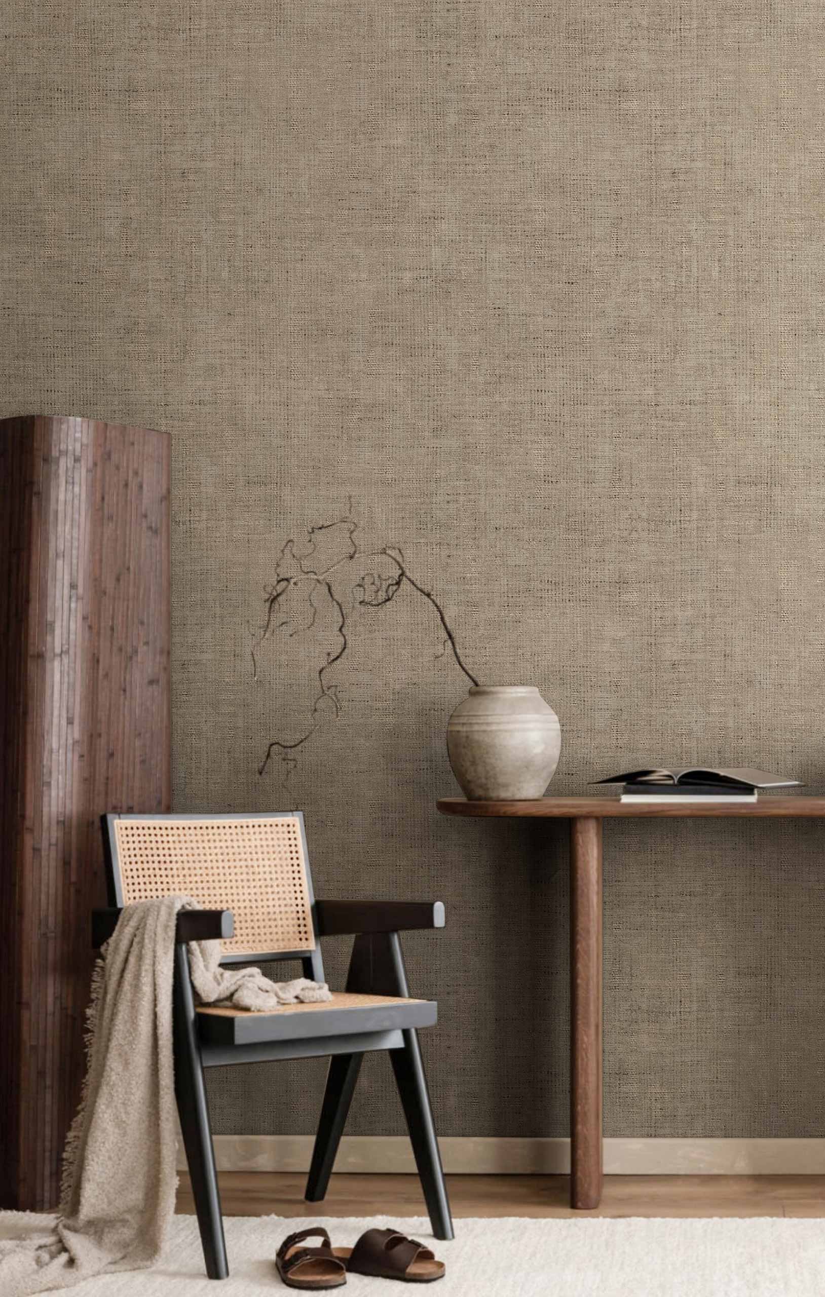 Non-woven wallpaper, fabric imitation, brown, 27589, Sintesi, Cristiana Masi by Parato