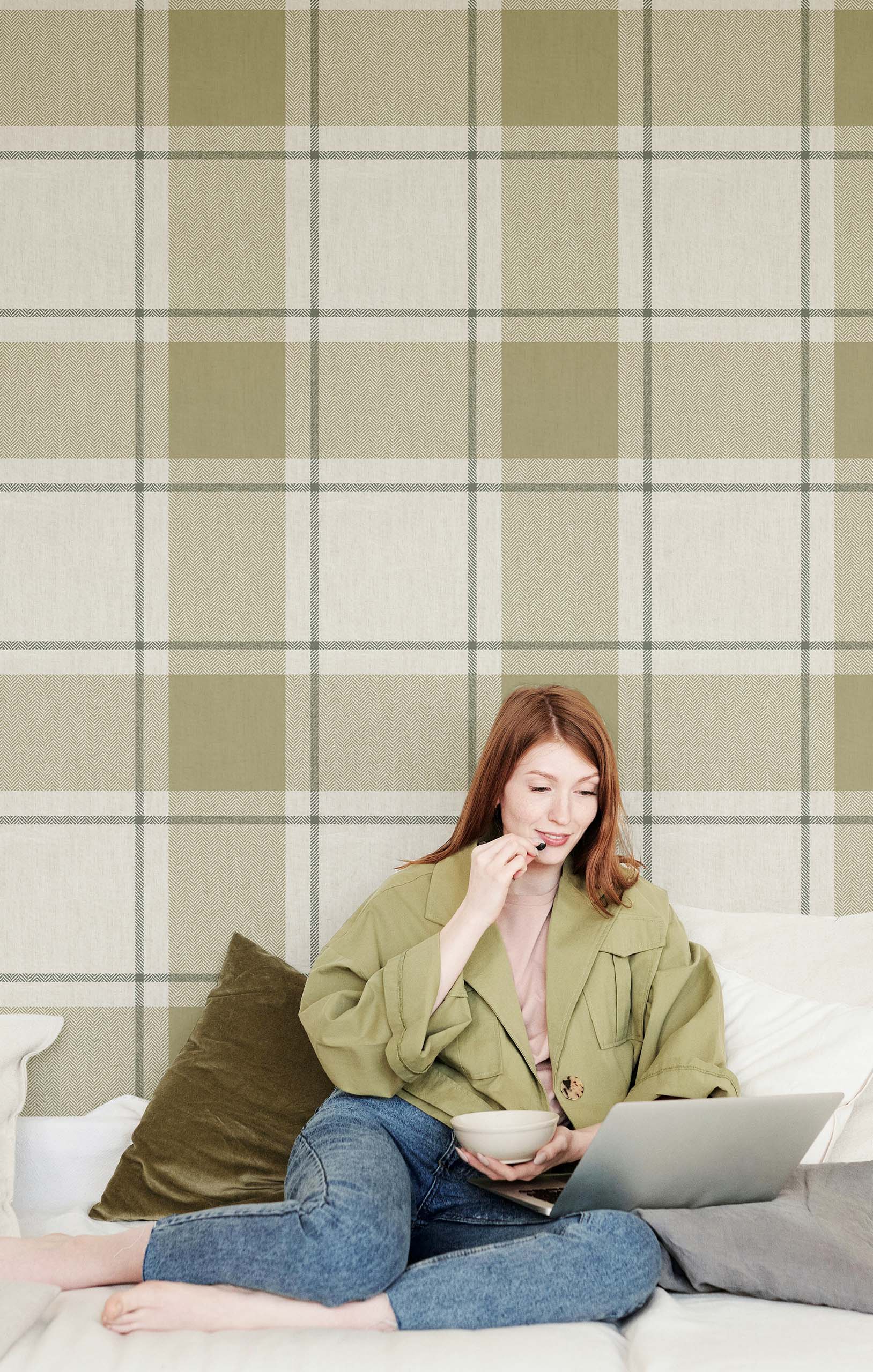 Wallpaper, green-beige, fabric imitation, 38405, Top Stripes, Parato by Cristiana Masi