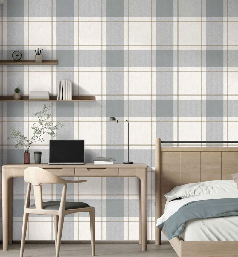 Wallpaper, blue-beige, fabric imitation, 38406, Top Stripes, Parato by Cristiana Masi