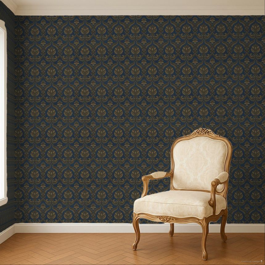 Non-woven wallpaper, blue-brown, baroque pattern, 23609, The Best Classic & Elegant, Cristiana Masi by Parato